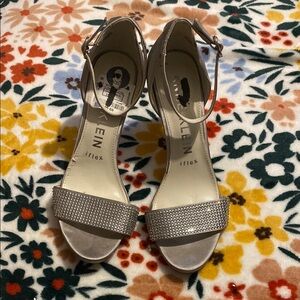 Anne Klein Silver Metallic Heels with Strappy Design